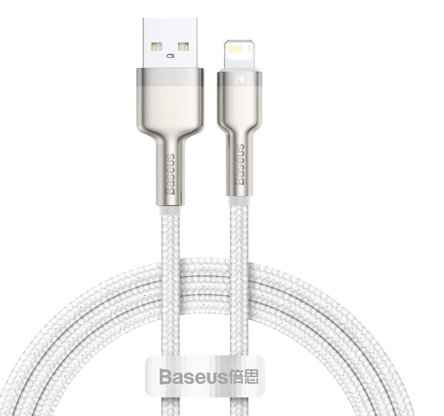 Кабель из износостойкой нейлоновой оплетки Baseus Cafule Series Metal Data Cable USB - Lightning 1м 2.4A (CALJK-A02) белый