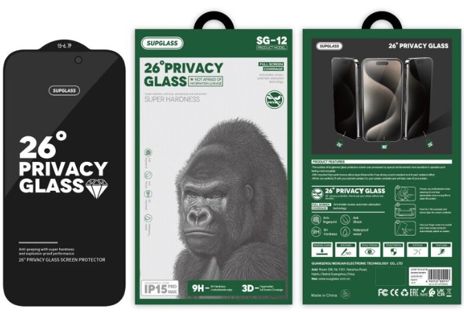 Защитное стекло Антишпион SUPGLASS Privacy Glass Coverage 26° (угол обзора 26°) для iPhone 17 Pro (приватное) Защитное стекло Антишпион SUPGLASS Privacy Glass Coverage 26° (угол обзора 26°) для iPhone 17 Pro (приватное)