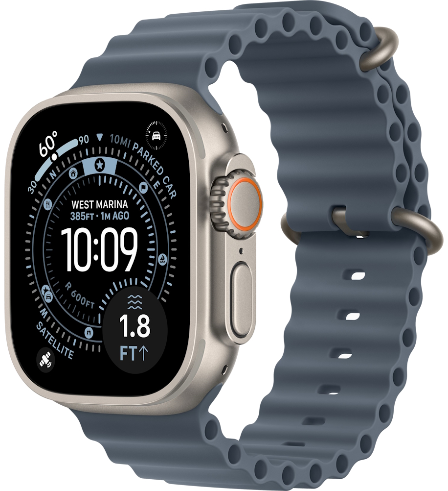Часы Apple Watch Ultra 3 2025 Cellular, 49 мм, корпус из титана натурального цвета, ремешок Ocean цвета «синий якорь» (MEWH4)