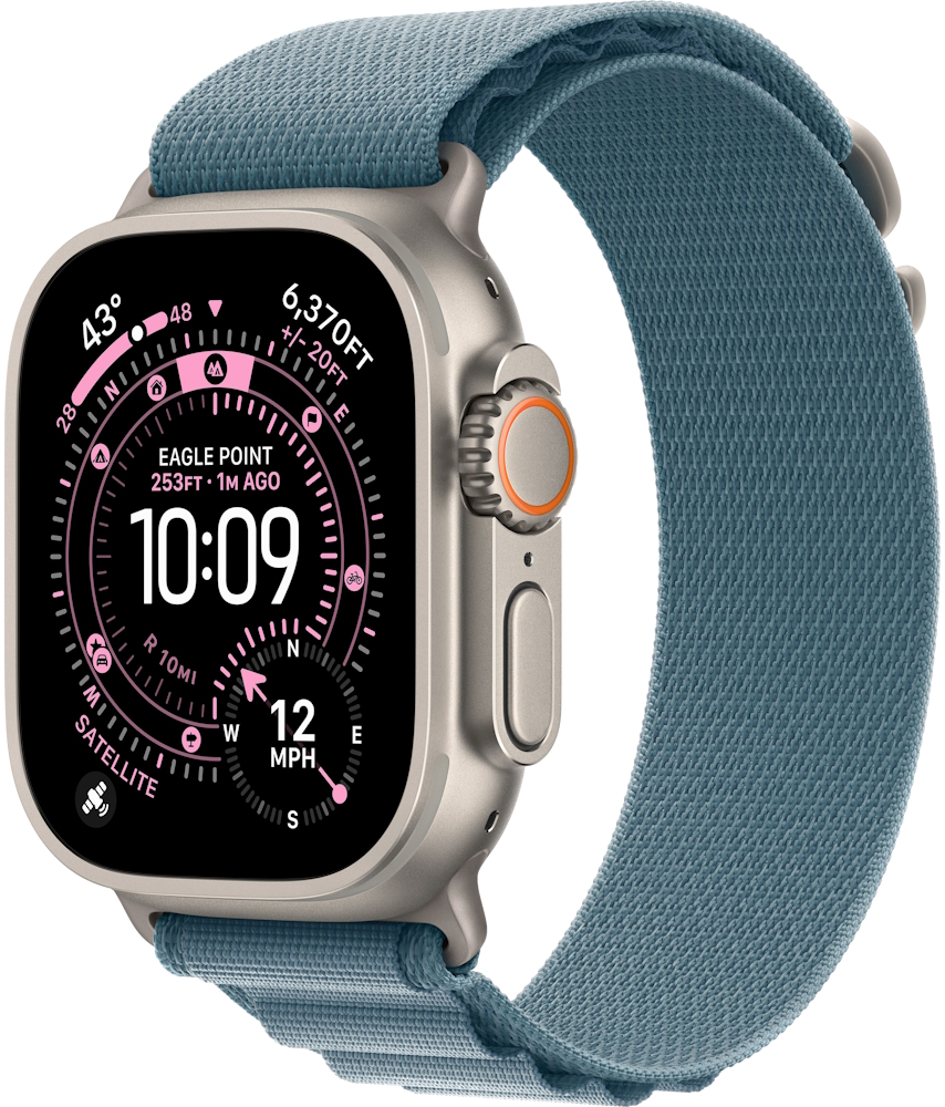 Часы Apple Watch Ultra 3 2025 Cellular, 49 мм, корпус из титана натурального цвета, браслет Alpine светло-голубого цвета, размер M (MEWM4)
