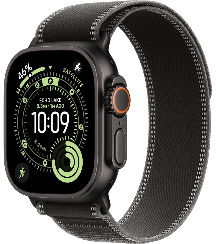 Часы Apple Watch Ultra 3 2025 Cellular, 49 мм, корпус из титана чёрного цвета, браслет Trail чёрного цвета, размер M/L (MF1H4)