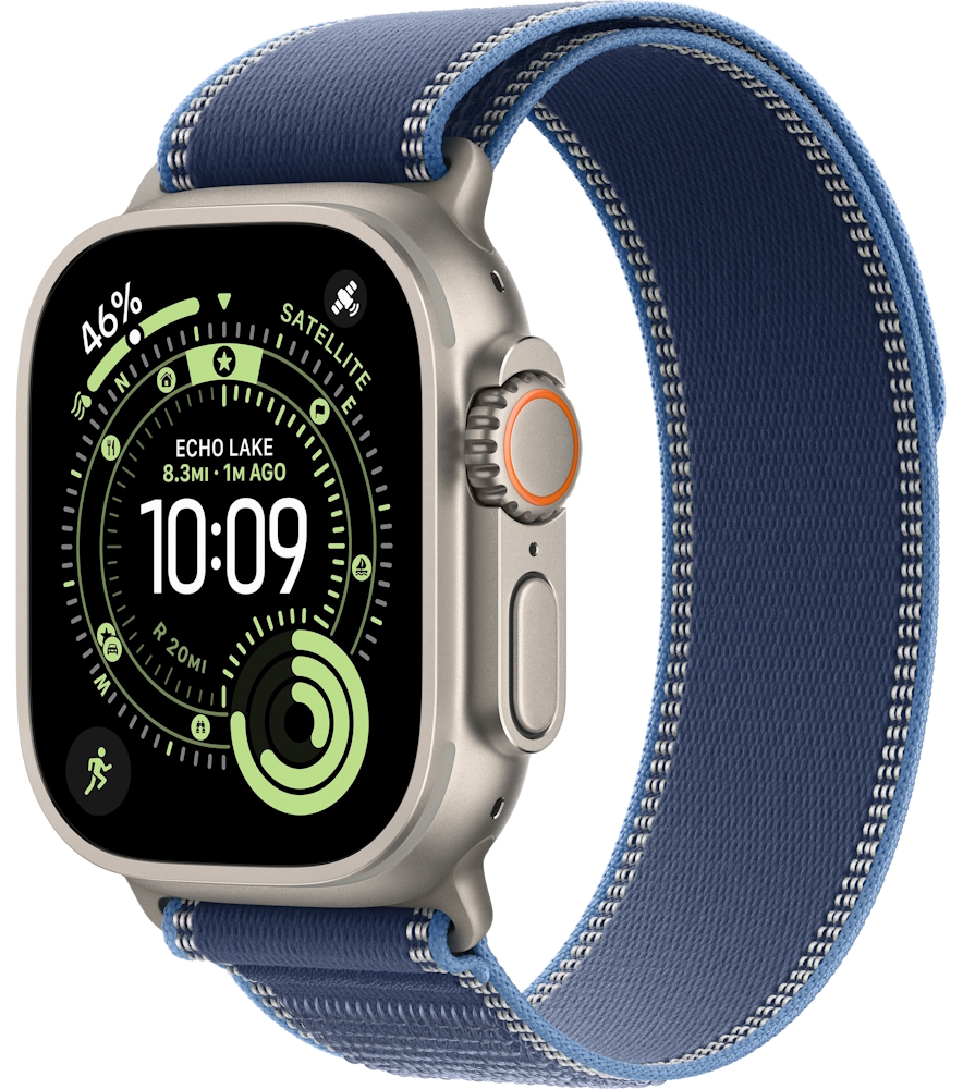 Часы Apple Watch Ultra 3 2025 Cellular, 49 мм, корпус из титана натурального цвета, браслет Trail синего цвета, размер M/L (MEWU4)