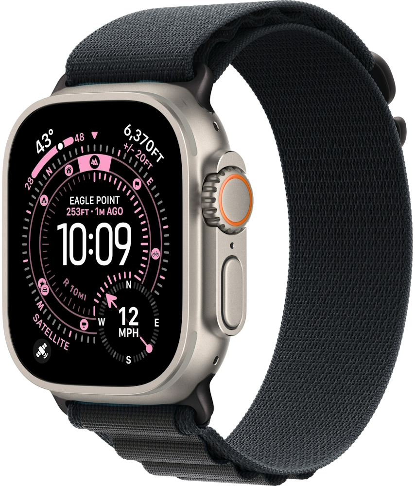 Часы Apple Watch Ultra 3 2025 Cellular, 49 мм, корпус из титана натурального цвета, браслет Alpine чёрного цвета, размер M (MF1V4+MFTF4)