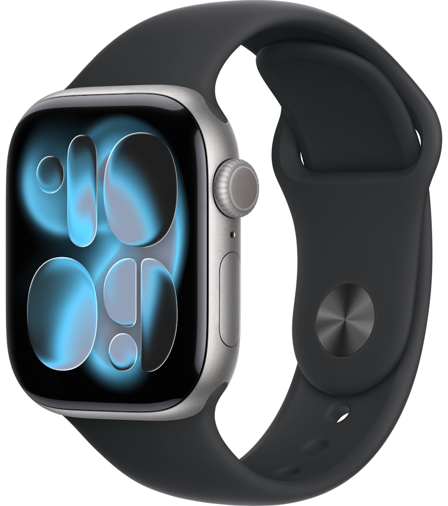 Часы Apple Watch Series 11, 42 мм, корпус из алюминия цвета «серый космос», спортивный ремешок чёрного цвета, размер S/M (MEQW4) Часы Apple Watch Series 11, 42 мм, корпус из алюминия цвета «серый космос», спортивный ремешок чёрного цвета, размер S/M (MEQW4)