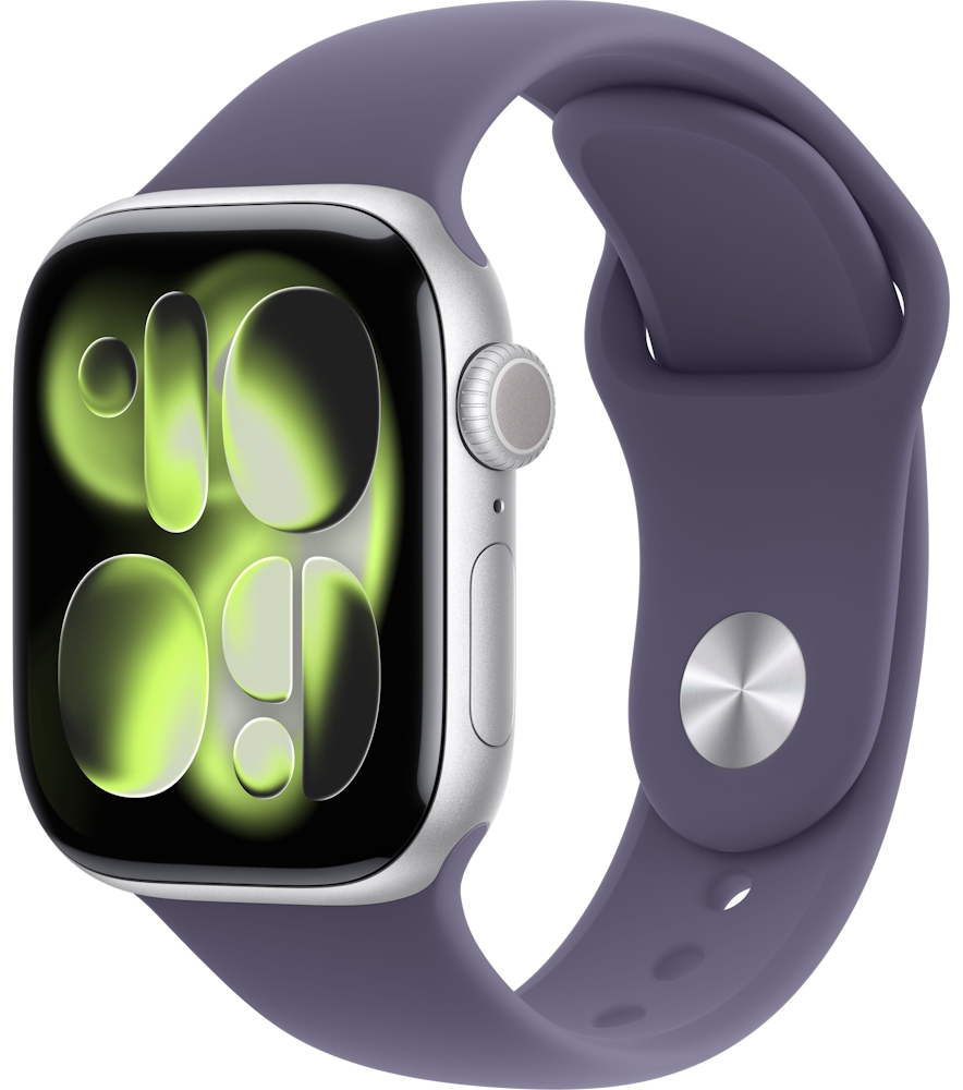 Часы Apple Watch Series 11, 42 мм, корпус из алюминия серебристого цвета, спортивный ремешок фиолетового цвета, размер S/M (MEU64)