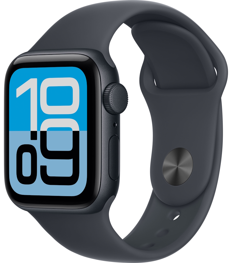 Часы Apple Watch SE 3 2025, 40 мм, корпус из алюминия цвета «тёмная ночь», спортивный ремешок цвета «тёмная ночь», размер S/M (MEH94)