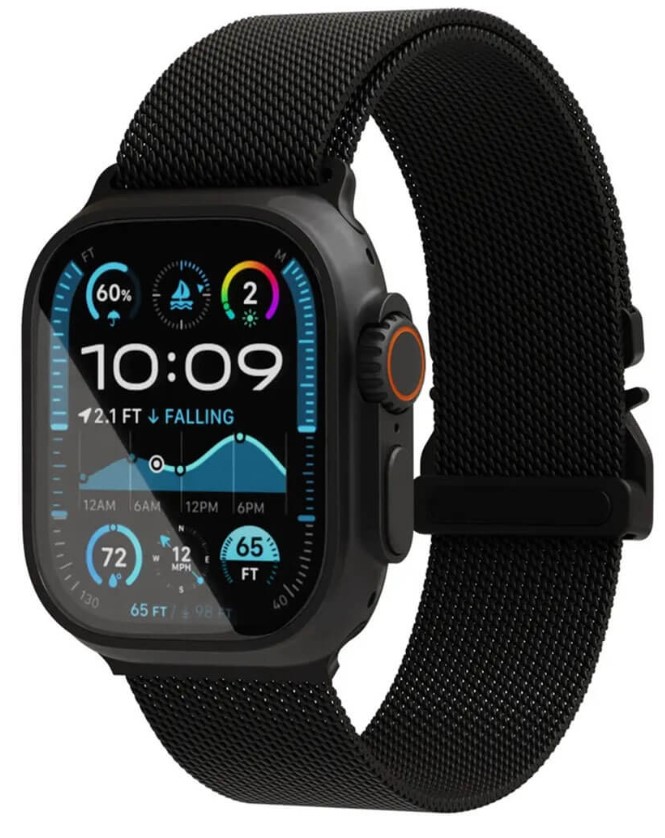 Ремешок из нержавеющей стали VLP Milanese Band Pro для Apple Watch 44/45/46/49 мм (черный)