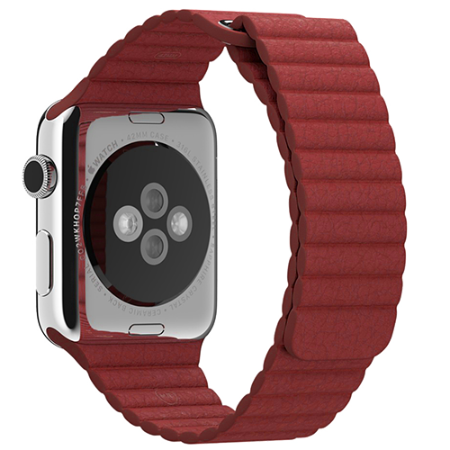 Ремешок кожаный для Apple Watch 42-44 мм (красный)