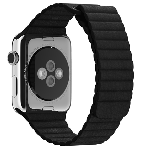 Ремешок кожаный для Apple Watch 42-44 мм (черный)
