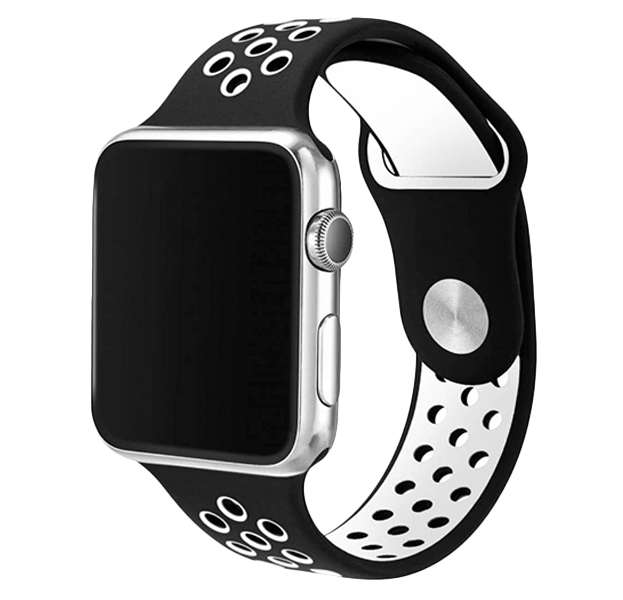 Силиконовый спортивный ремешок для Apple Watch 42-44 мм (черный с белым)