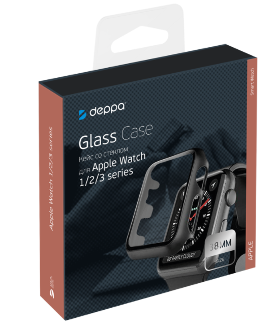 Защитный кейс со стеклом DEPPA Apple Watch 38мм 1/2/3 (47188) черная рамка