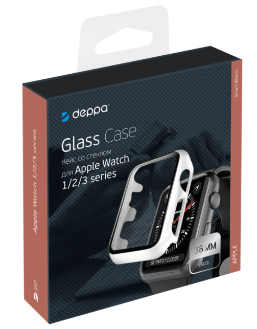 Защитный кейс со стеклом DEPPA Apple Watch 38мм 1/2/3 (47190) белая рамка
