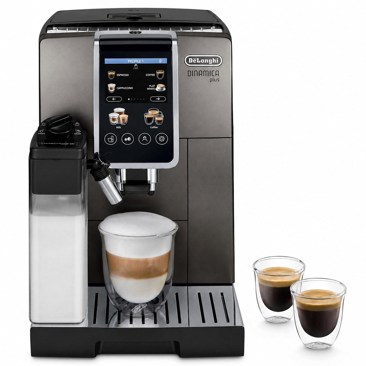 Кофемашина DeLonghi Dinamica Plus, титаново-чёрный (ECAM380.95.TB)