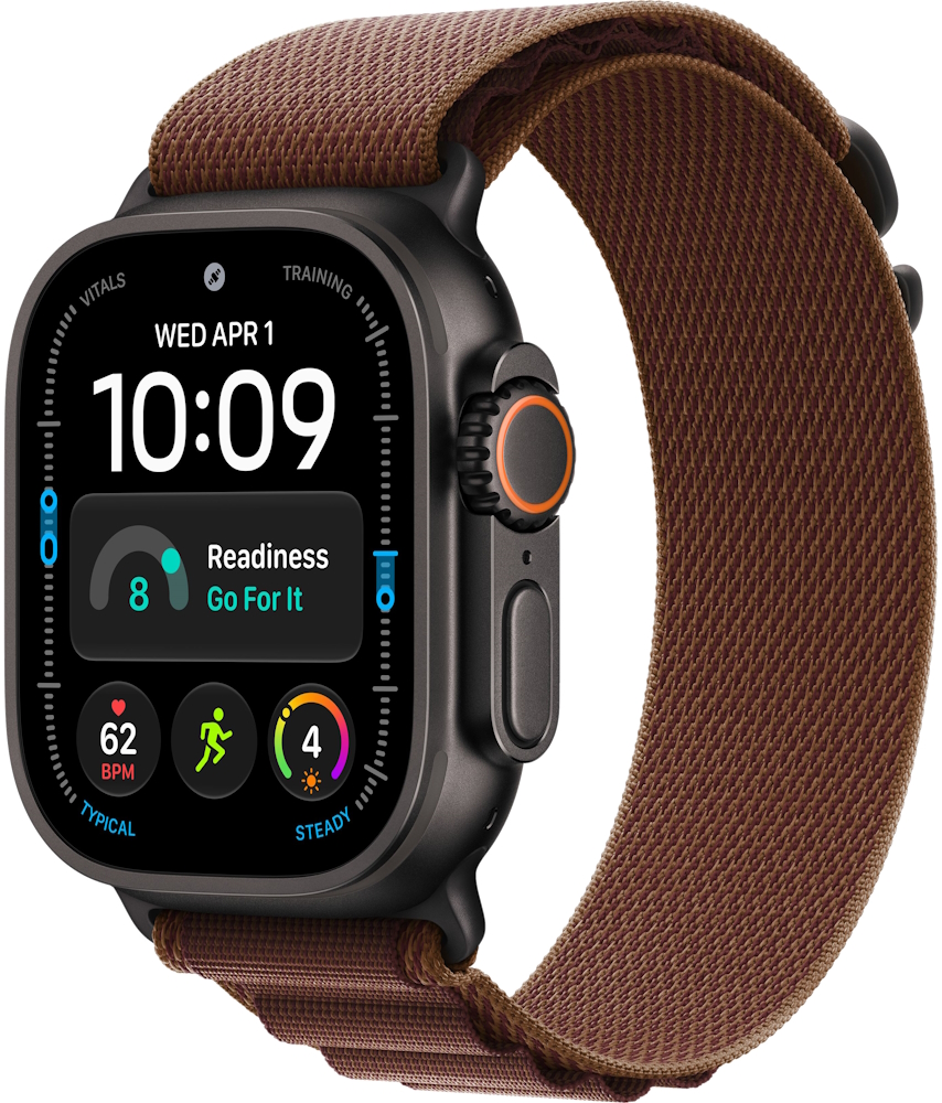 Часы Apple Watch Ultra 4 Cellular, 49 мм, корпус из титана чёрного цвета, браслет Alpine бордового цвета, размер M (MJC14)
