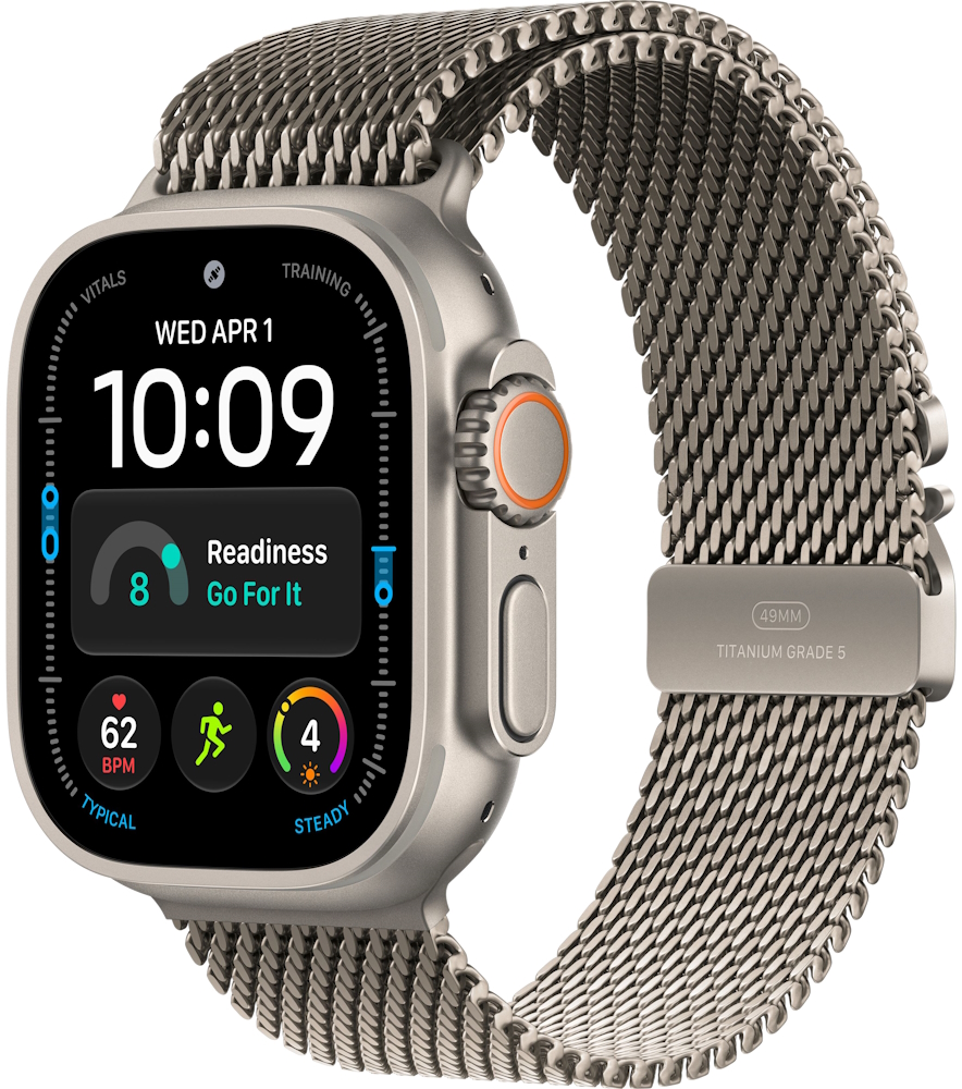 Часы Apple Watch Ultra 4 Cellular, 49 мм, корпус из титана натурального цвета, миланский браслет натурального цвета, размер S (MJA84)