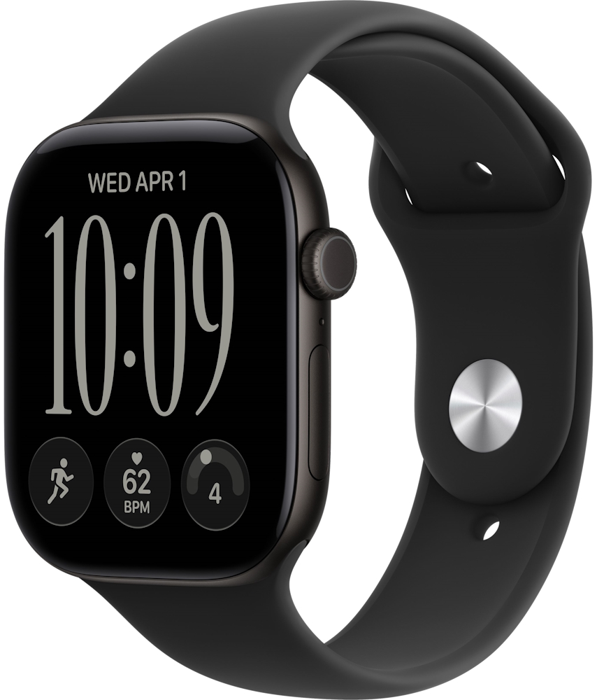 Часы Apple Watch Series 12, 46 мм, корпус из алюминия чёрного цвета, спортивный ремешок чёрного цвета, размер M/L (MJEL4)
