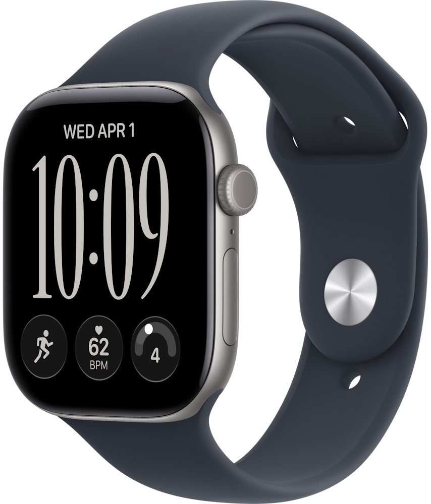 Часы Apple Watch Series 12, 46 мм, корпус из алюминия цвета «серый космос», спортивный ремешок синего цвета, размер M/L (MJEJ4)