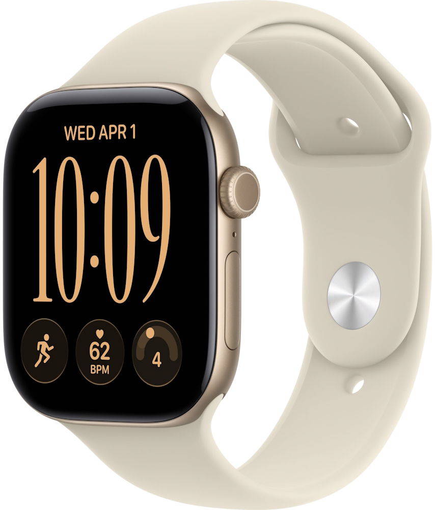 Часы Apple Watch Series 12 Cellular, 42 мм, корпус из алюминия цвета «светлое золото», спортивный ремешок бежевого цвета, размер M/L (MJG34)