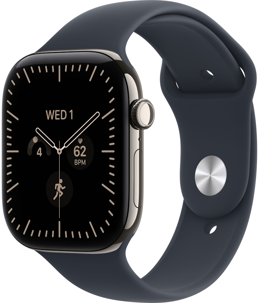 Часы Apple Watch Series 12 Cellular, 46 мм, корпус из титана натурального цвета, спортивный ремешок синего цвета, размер M/L (MJGN4)