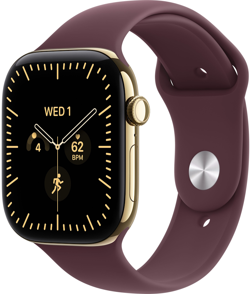 Часы Apple Watch Series 12 Cellular, 46 мм, корпус из титана цвета «сияющее золото», спортивный ремешок бордового цвета, размер S/M (MJGR4)