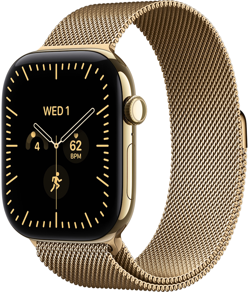 Часы Apple Watch Series 12 Cellular, 46 мм, корпус из титана цвета «сияющее золото», миланский браслет цвета «сияющее золото», размер S/M (MJGU4)