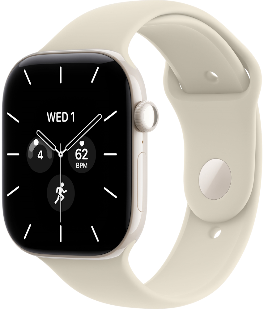 Часы Apple Watch Series 12 Cellular, 42 мм, корпус из керамики цвета «жемчужно-белый», спортивный ремешок бежевого цвета, размер S/M (MJGW4)