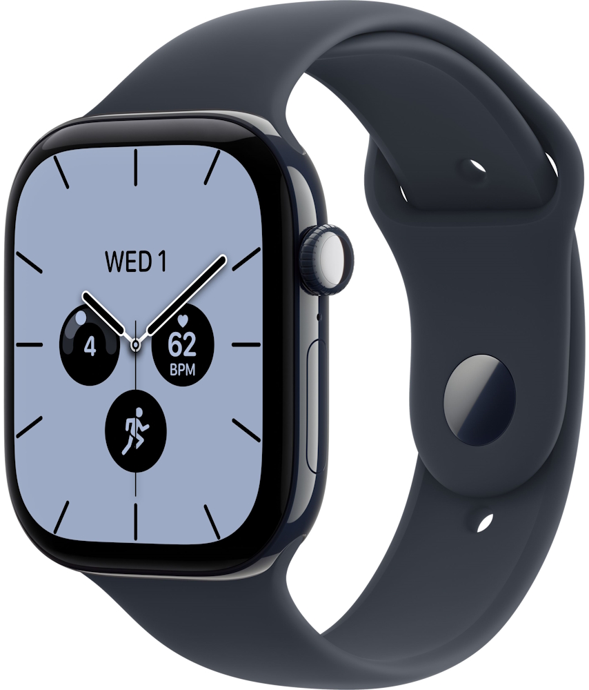 Часы Apple Watch Series 12 Cellular, 42 мм, корпус из керамики цвета «тёмная ночь», спортивный ремешок синего цвета, размер S/M (MJGY4)