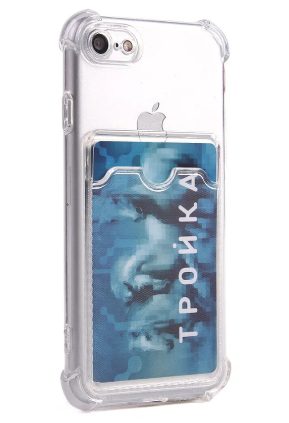 Чехол накладка силиконовый CTI для Apple iPhone 7/8/SE (4.7) с защитой объектива камеры и карманом для карт (прозрачный)