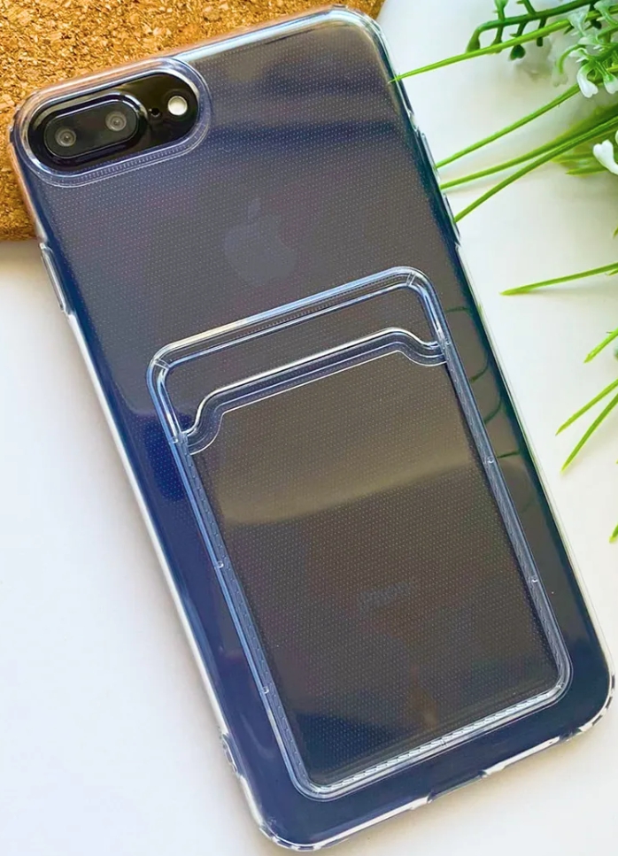 Чехол накладка силиконовый CTI для Apple iPhone 7/8 Plus (5.5) с защитой объектива камеры и карманом для карт (прозрачный)