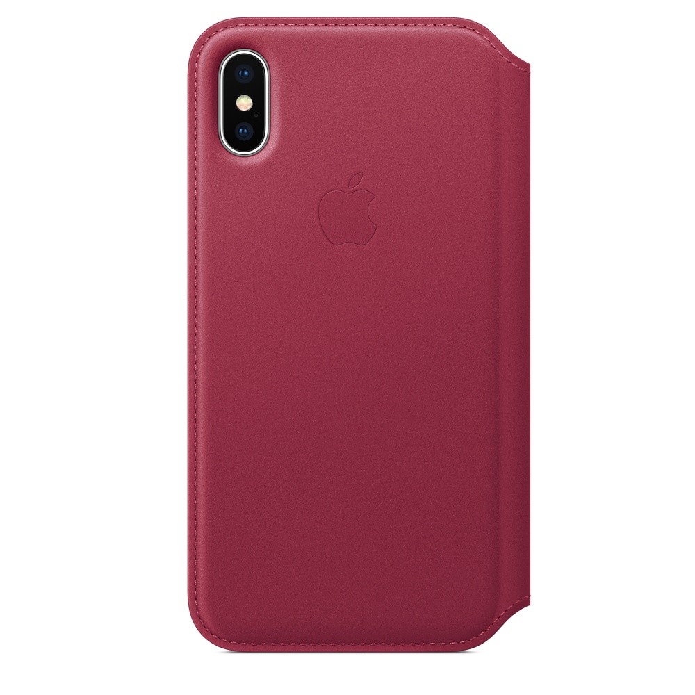 Чехол-книжка кожаный Apple Leather Folio для iPhone X, цвет «лесная ягода» (MQRX2ZM/A)