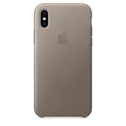 Чехол клип-кейс кожаный Apple Leather Case для iPhone X, платиново-серый цвет (MQT92ZM/A)