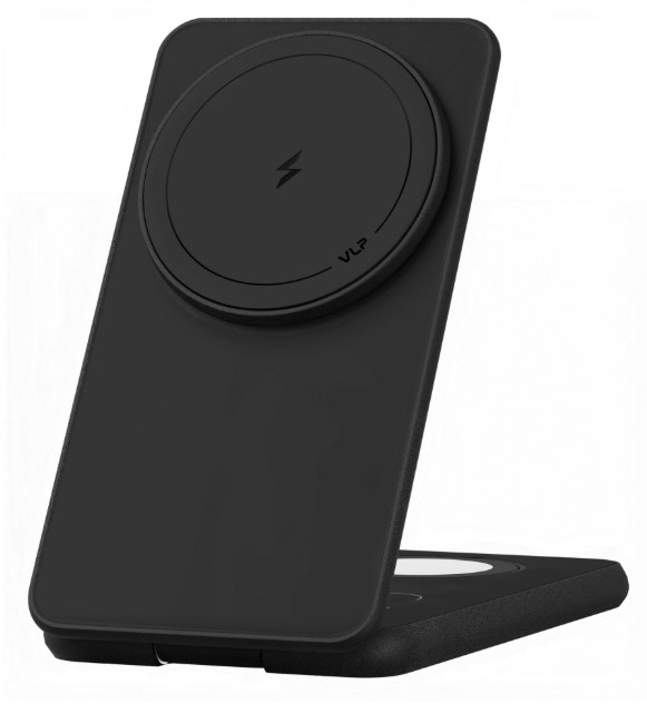 Беспроводная зарядная станция металлическая на три устройства VLP Alum Power Pro 3 in 1 с Magsafe для iPhone/Apple Watch/Airpods 1092012 (Черный титан)