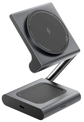 Беспроводная зарядная станция на два устройства VLP Zen Charger 2in1 1092015 с поддержкой MagSafe Qi2.2 25W для iPhone/Airpods (серый)