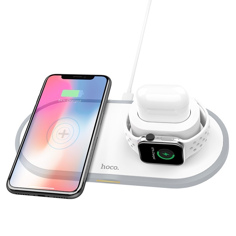 Беспроводное зарядное устройство HOCO CW21 3 в 1 iPhone/Apple Watch/Airpods (белое)
