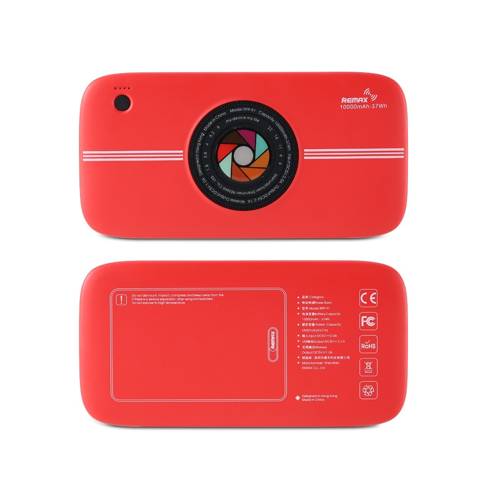 Внешний аккумулятор REMAX Camera Wireless Power Bank 10000 mAh RPP-91 беспроводная зарядка (Красный)