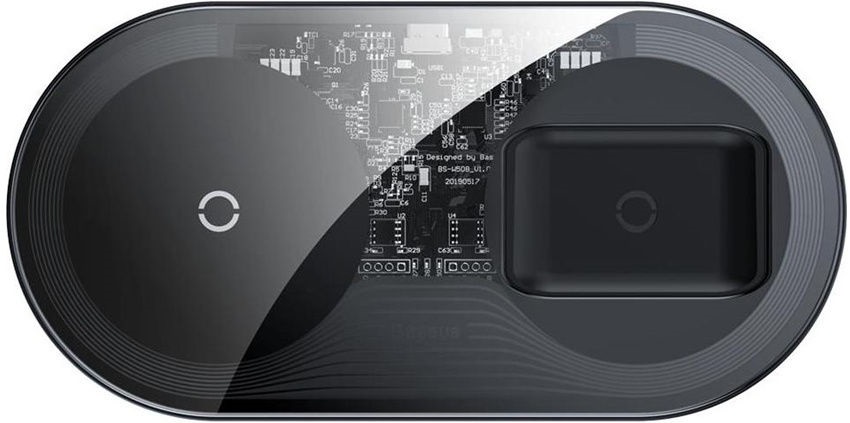 Беспроводное зарядное устройство Baseus Simple 2 in 1 Wireless Charger Pro Edition WXJK-CA02 для двух телефонов (Черный-прозрачный)
