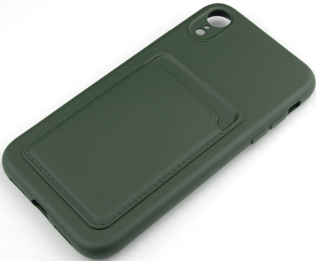 Чехол накладка силиконовый CTI для Apple iPhone XR (6.1) с защитой объектива камеры и карманом для карт (зеленый)