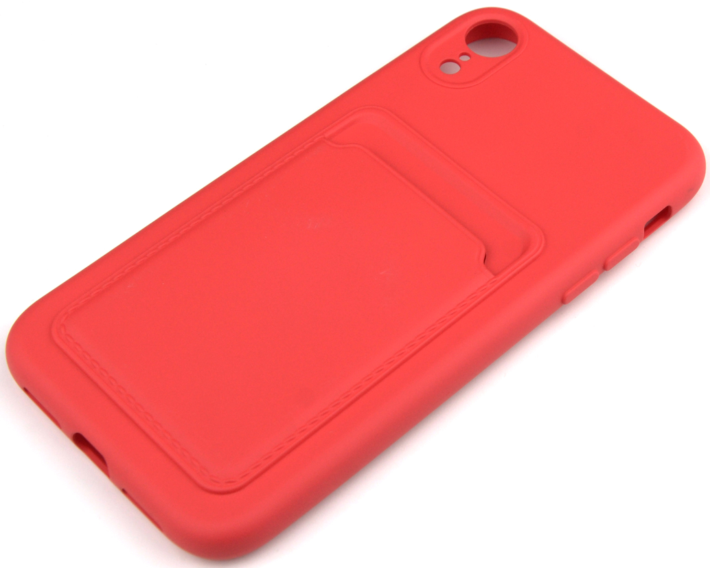 Чехол накладка силиконовый CTI для Apple iPhone XR (6.1) с защитой объектива камеры и карманом для карт (красный)
