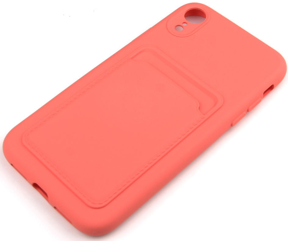 Чехол накладка силиконовый CTI для Apple iPhone XR (6.1) с защитой объектива камеры и карманом для карт (коралловый)