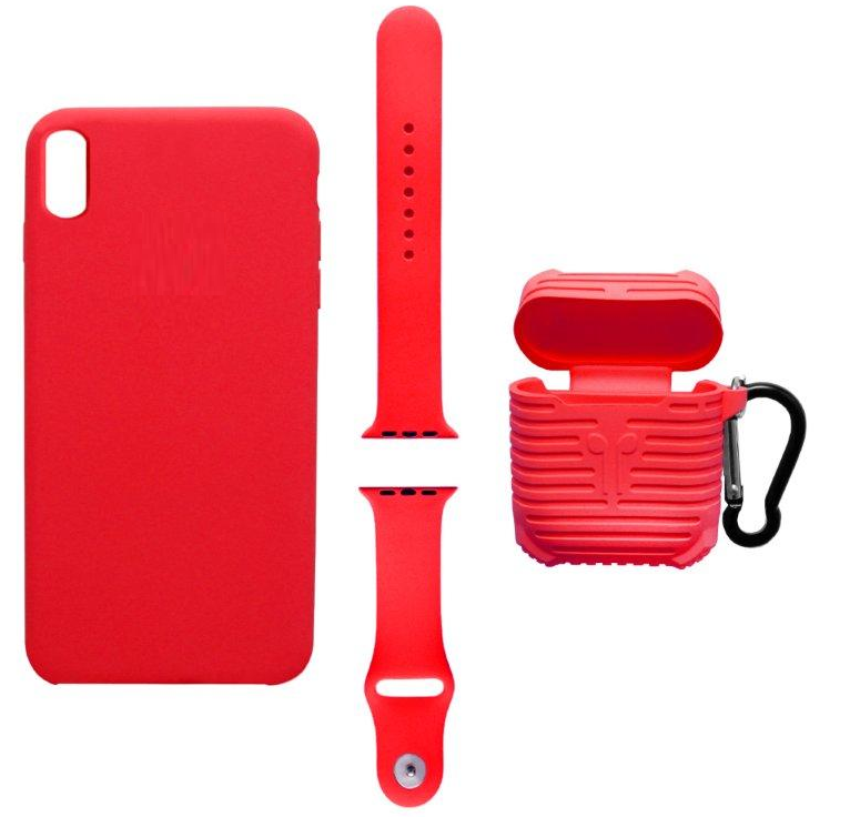 Набор 3 в 1 (красный) Силиконовый чехол для Iphone, силиконовый чехол для AirPods, Ремешок для AppleWath 42/44