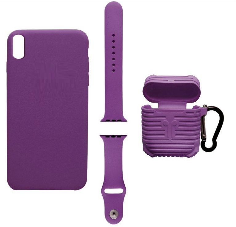 Набор 3 в 1 (фиолетовый) Силиконовый чехол для Iphone, силиконовый чехол для AirPods, Ремешок для AppleWath 42/44