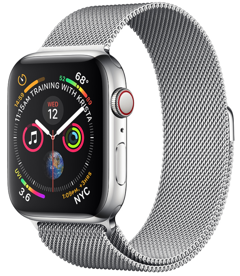 Apple Watch Series 4 Cellular 44мм, корпус из нержавеющей стали, миланский сетчатый браслет (MTV42)