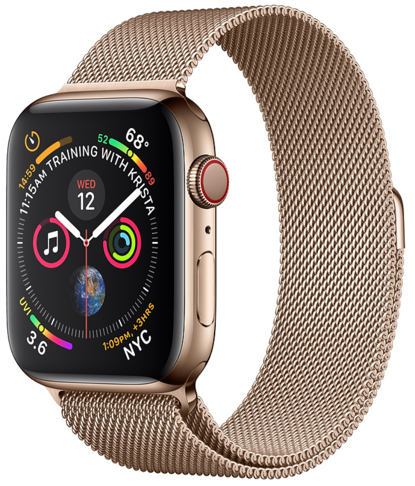 Apple Watch Series 4 Cellular 44мм, корпус из нержавеющей стали золотого цвета, миланский сетчатый браслет золотого цвета (MTV82)