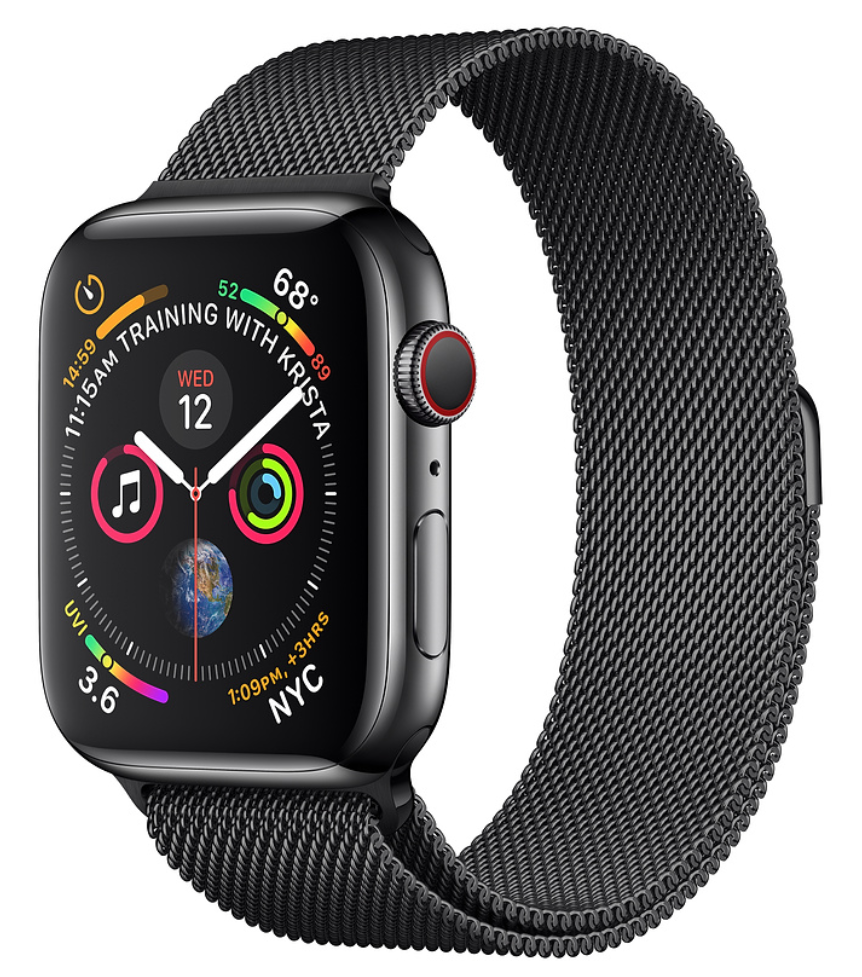 Apple Watch Series 4 Cellular, 44мм, корпус из нержавеющей стали цвета «черный космос», миланский сетчатый браслет цвета «черный космос» (MTV62)