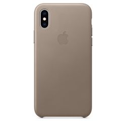 Чехол клип-кейс кожаный Apple Leather Case для iPhone XS, платиново-серый цвет (MRWL2ZM/A)