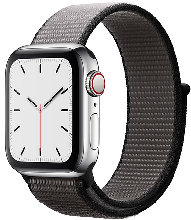 Apple Watch Series 5 Cellular, 40 мм, корпус из нержавеющей стали, cпортивный браслет цвета «тёмный графит»