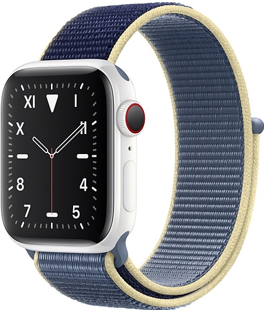 Apple Watch Series 5 Cellular, 40 мм, корпус из керамики белого цвета, спортивный браслет цвета «морской лёд» (MWQP2)