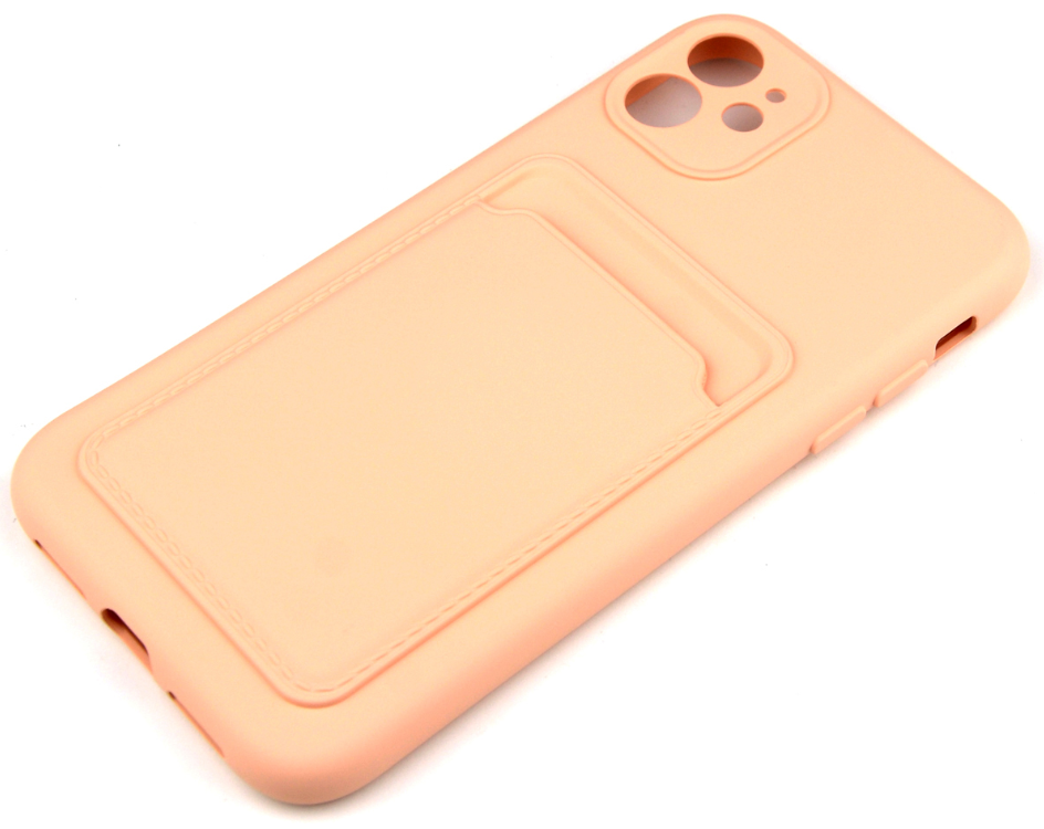 Чехол накладка силиконовый CTI для Apple iPhone 11 (6.1) с защитой объектива камеры и карманом для карт (розовый)