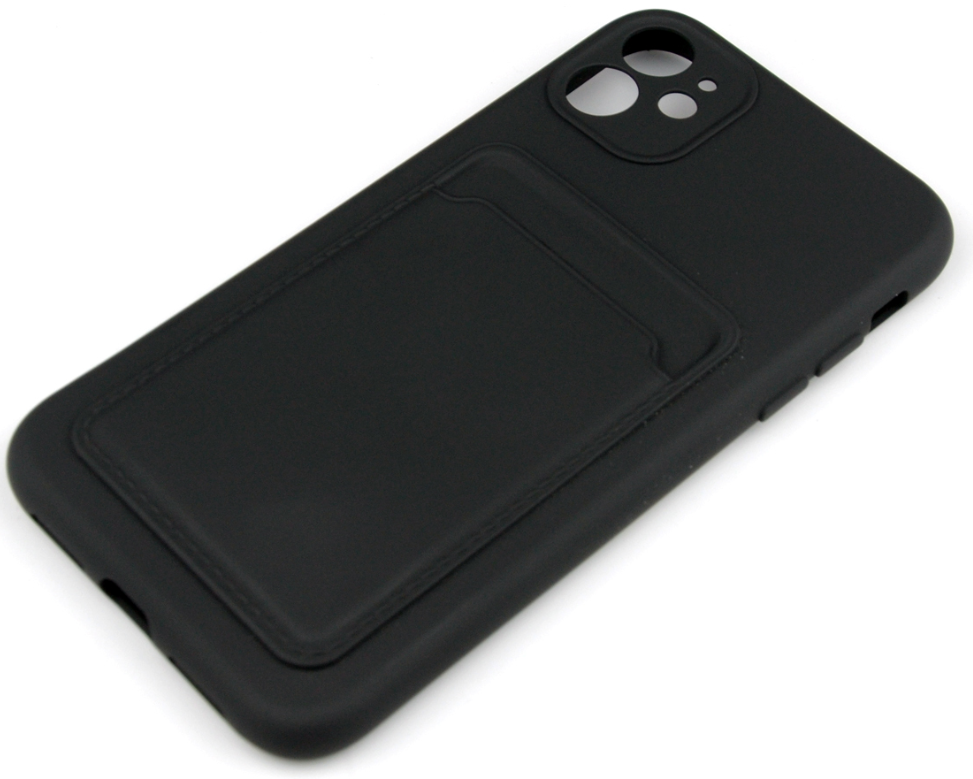 Чехол накладка силиконовый CTI для Apple iPhone 11 (6.1) с защитой объектива камеры и карманом для карт (черный)