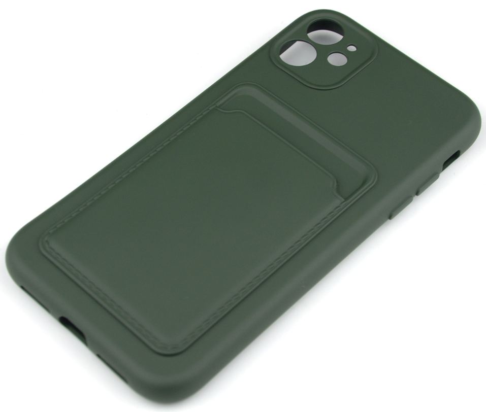 Чехол накладка силиконовый CTI для Apple iPhone 11 (6.1) с защитой объектива камеры и карманом для карт (зеленый)